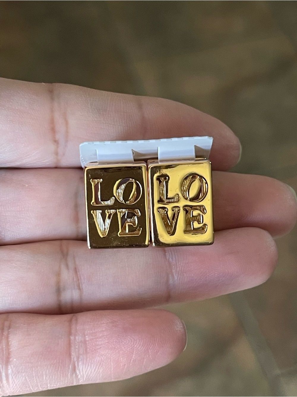Gold “LOVE” Block Cufflinks Style Earrings